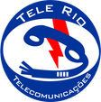Brasão da Tele Rio Telecomunicações: monofone azul com um raio vermelho